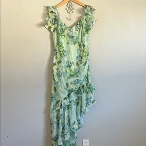 Floral Ruffle Maxi Dress in Green - Vici XL
